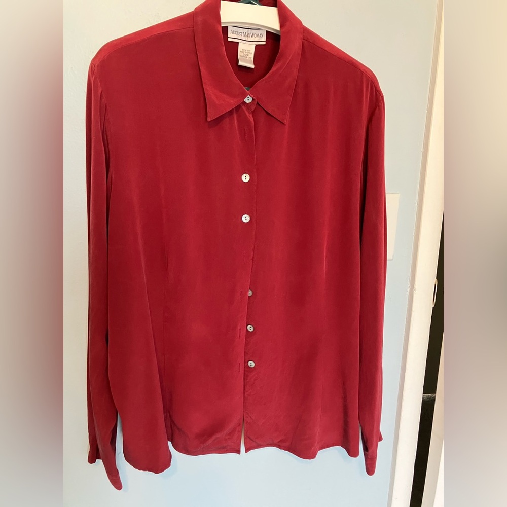 August Max Rich Red Silk Blouse
